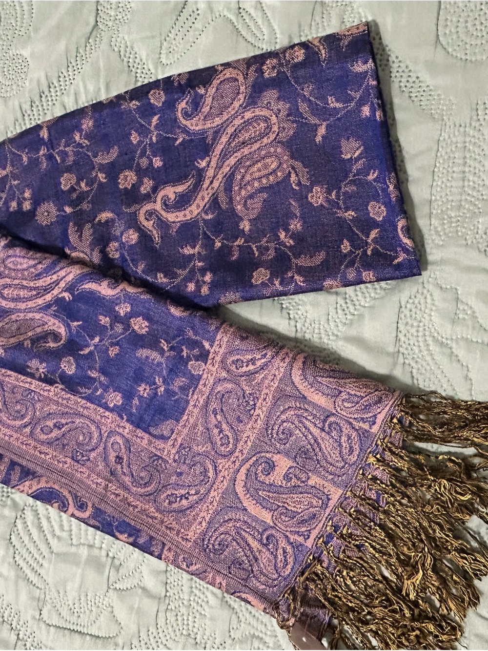 NWT Paisley Woven Fringe Pashmina Wrapped in Purple and Pink